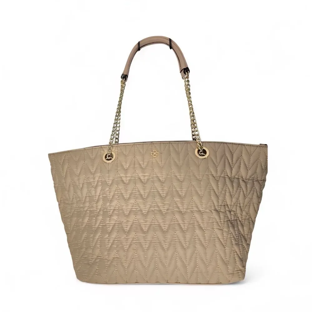 Ann Taylor Quilted Beige Tote with Gold Chain- Read Description